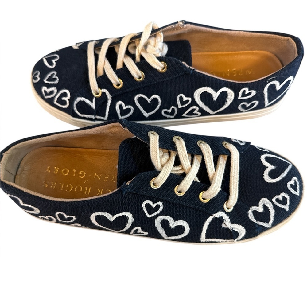 Jack Rogers Pink Heart Embroidered Navy Suede Loafers
